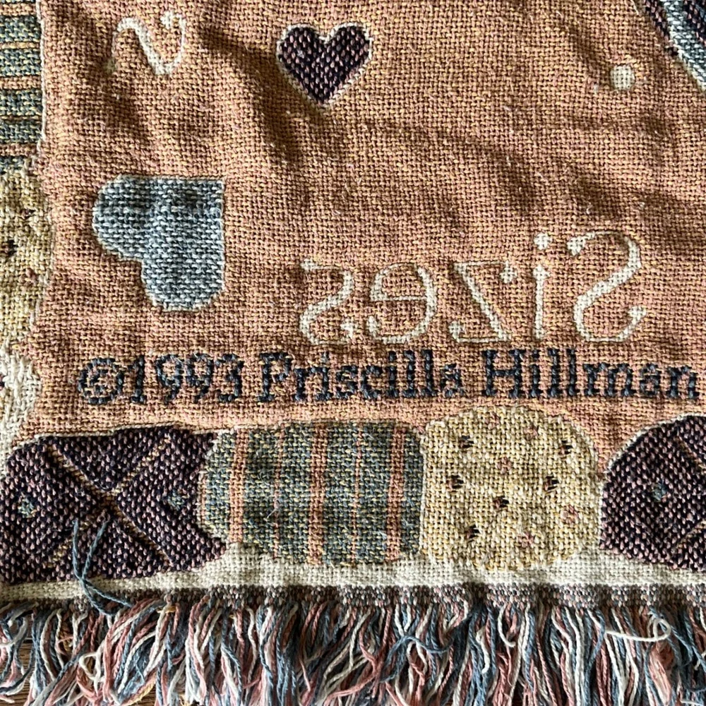 Vintage 1993 Priscilla Hillman Teddy Bear Woven Tapestry Throw Blanket 46x68